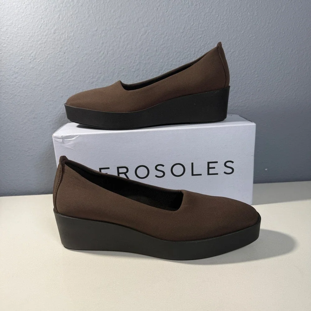 Aerosoles Brown Textile Platform Wedge Pumps Womens Size 8 Round Toe Slip On